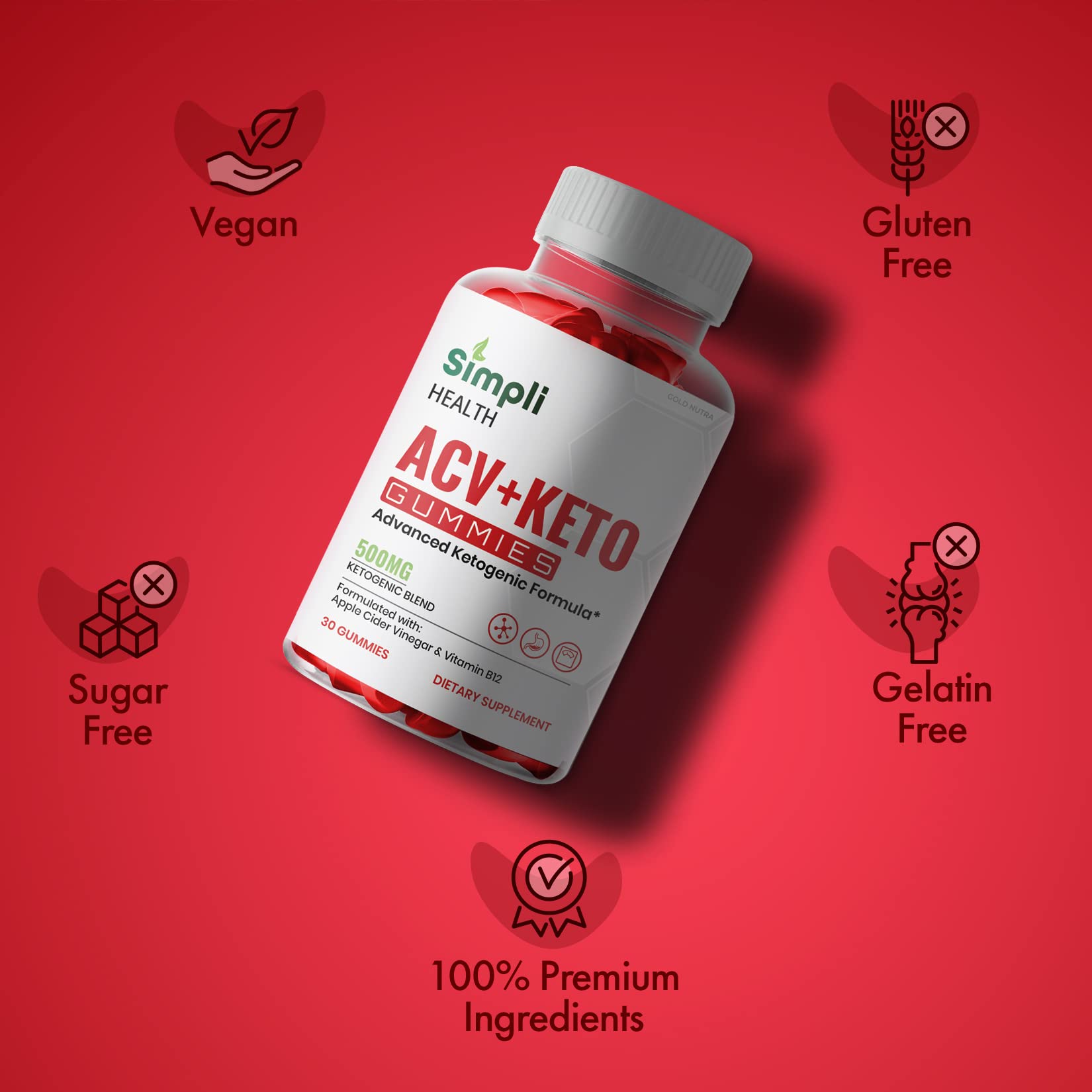 (3 Pack) Simpli Health ACV Keto Gummies, Maximum Strength Gold NutraAu supplements