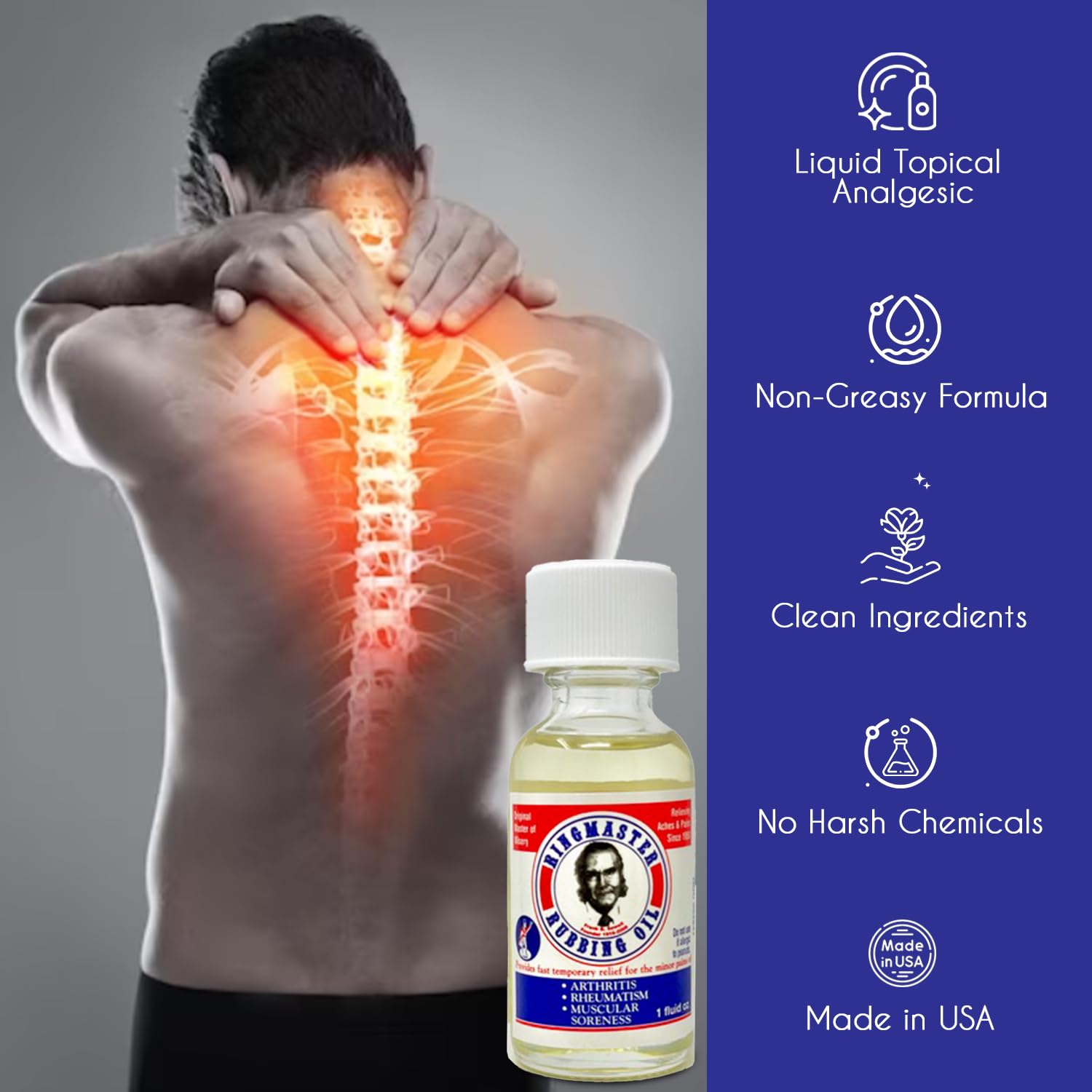 Ringmaster Rubbing Oil Pain Relief Since 1950 Made in USA for Arthritis, Rheumatism, Muscular Joint Soreness (1 oz) Ringmaster Rubbing OilAu supplements