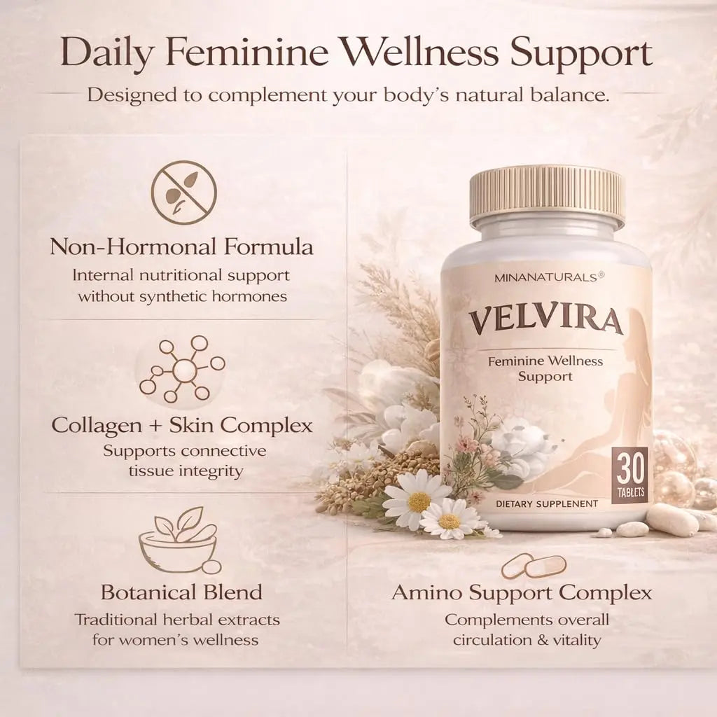 MINANATURALS VELVIRA Feminine Wellness Support Supplement for Women Herbal Rejuvenation Formula with Vitamins, Amino Acids & Collagen 30 Tablets MINANATURALSnz supplements