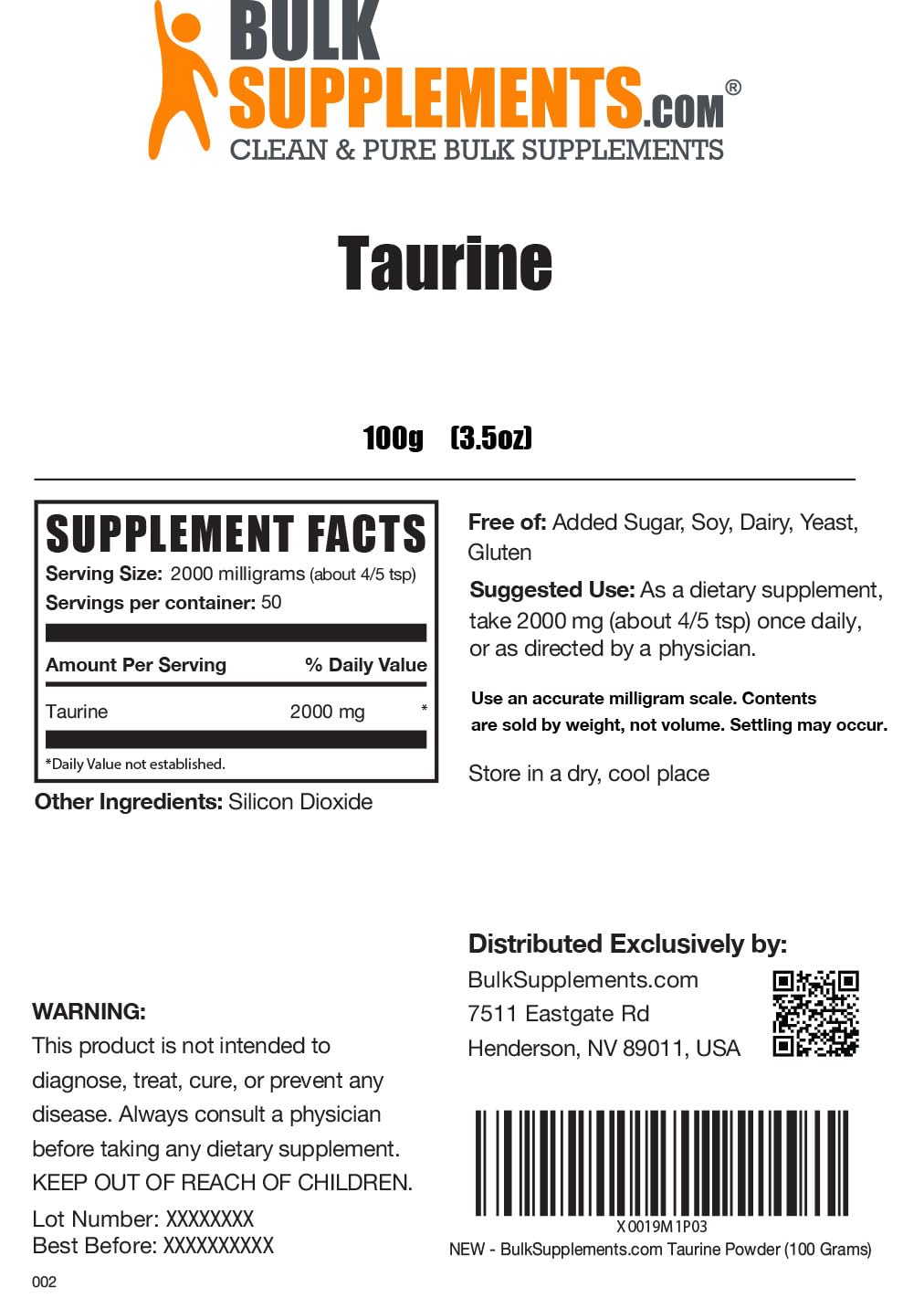 BULKSUPPLEMENTS.COM Taurine Powder - Taurine Supplement, Taurine 2000mg BULKSUPPLEMENTS.COMUS supplements