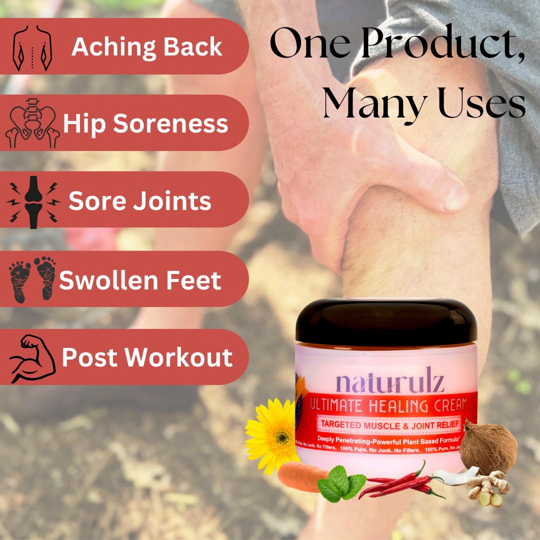 Naturulz Ultimate Healing Cream 4 ounce All-Natural Extra Strength Muscle Rub & Joint Topical for Back, Neck & Shoulder Discomfort with Arnica, Calendula & Capsaicin. 'NO JUNK' Extra Strength Formula. NaturulzAu supplements