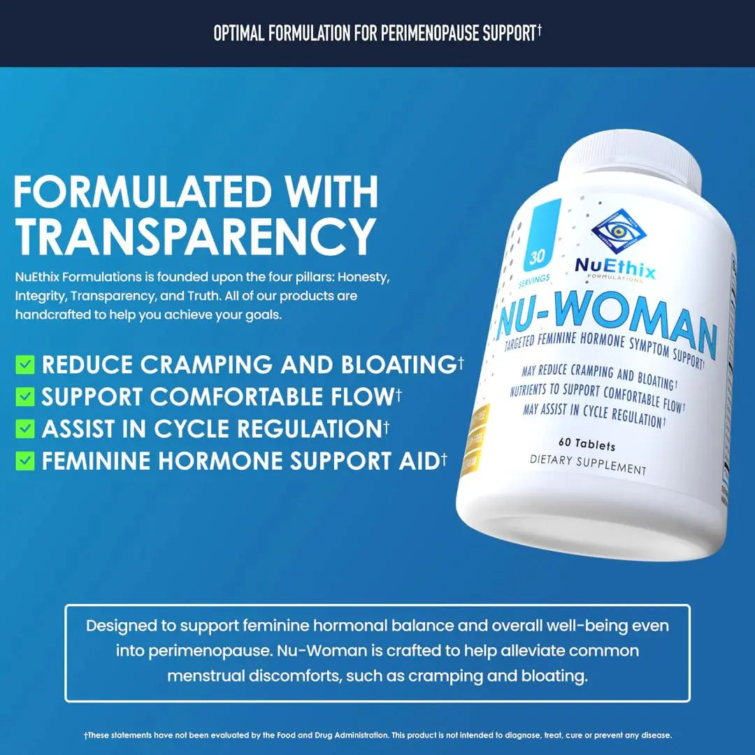 NuEthix Formulations Nu-Woman - Targeted Feminine Hormone System Support - Nutrients to Support Your Body Healing and Working The Way its Supposed to Work - 60 Tablets NuEthix FormulationsAu supplements