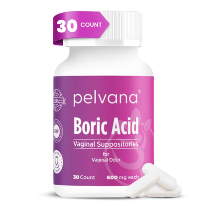 Pelvana Boric Acid Suppositories for Women - 30 Count - 600mg Boric Acid Capsules for Vaginal Odor Use PelvanaUS supplements