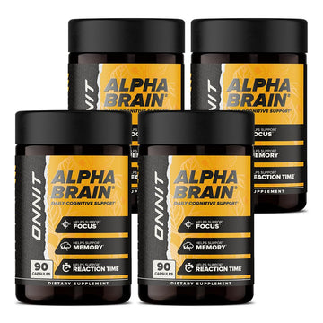 ONNIT Alpha Brain Nootropic Capsules for Men & Women, IGEN Non-GMO Tested Memory, Focus & Mental Clarity, with L-Theanine and Vitamin B6, 90 Count Each, Pack of 4 (360 Capsules) ONNITAu supplements