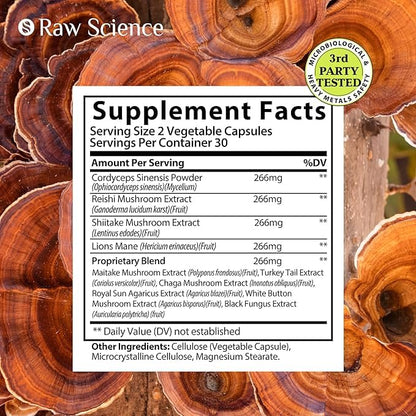 Mushroom Supplement - Shiitake Mushrooms & Lions Mane Supplement Capsules S RAW SCIENCEUS supplements