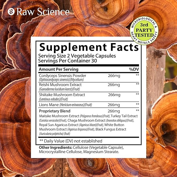 Mushroom Supplement - Shiitake Mushrooms & Lions Mane Supplement Capsules S RAW SCIENCEAu supplements