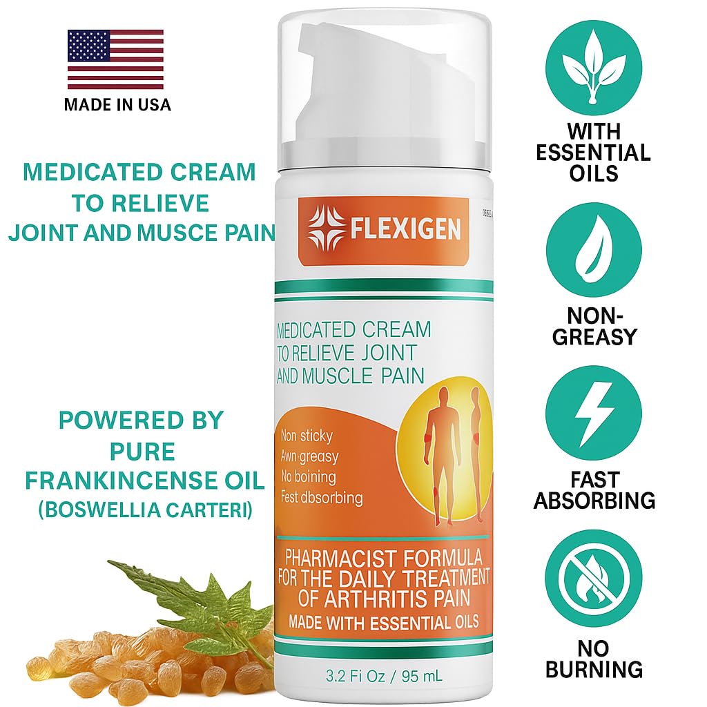 FLEXIGEN Pain Cream Lotion 3-Pack – Natural Menthol Formula with Frankincense & Essential Oils – Fast-Acting, Non-Greasy, Pleasant Scent FLEXIGENAu supplements