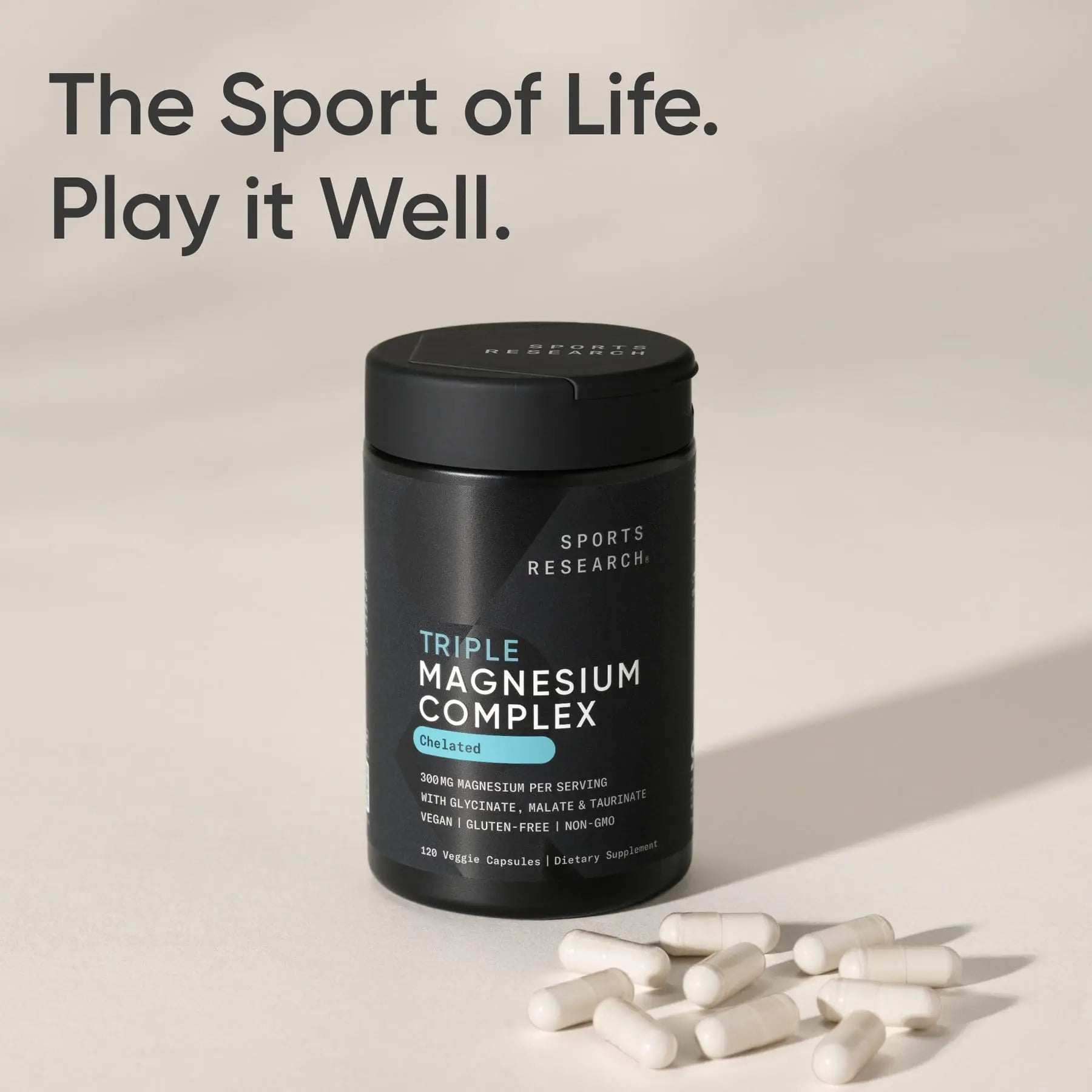 Sports Research® Chelated Triple Magnesium Complex with Glycinate, Taurinate & Malate (Chelamax®) for Enhanced Bioavailability* - 300 mg per Serving, Non-GMO, Certified Vegan, 120 Veggie Capsules Sports Researchnz supplements