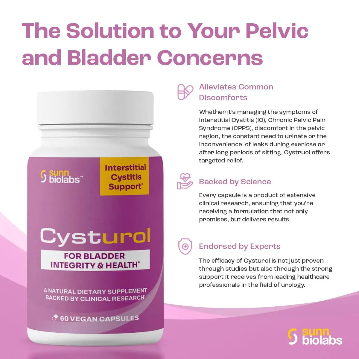 CYSTUROL® Bladder Support Supplement | Interstitial Cystitis (IC) | Bladder Pain | Urinary Tract Health | Clinically Studied Formula for Bladder Inflammation, UTI, Mast Cell Support & Urinary Urgency SUNN BIOLABSAu supplements