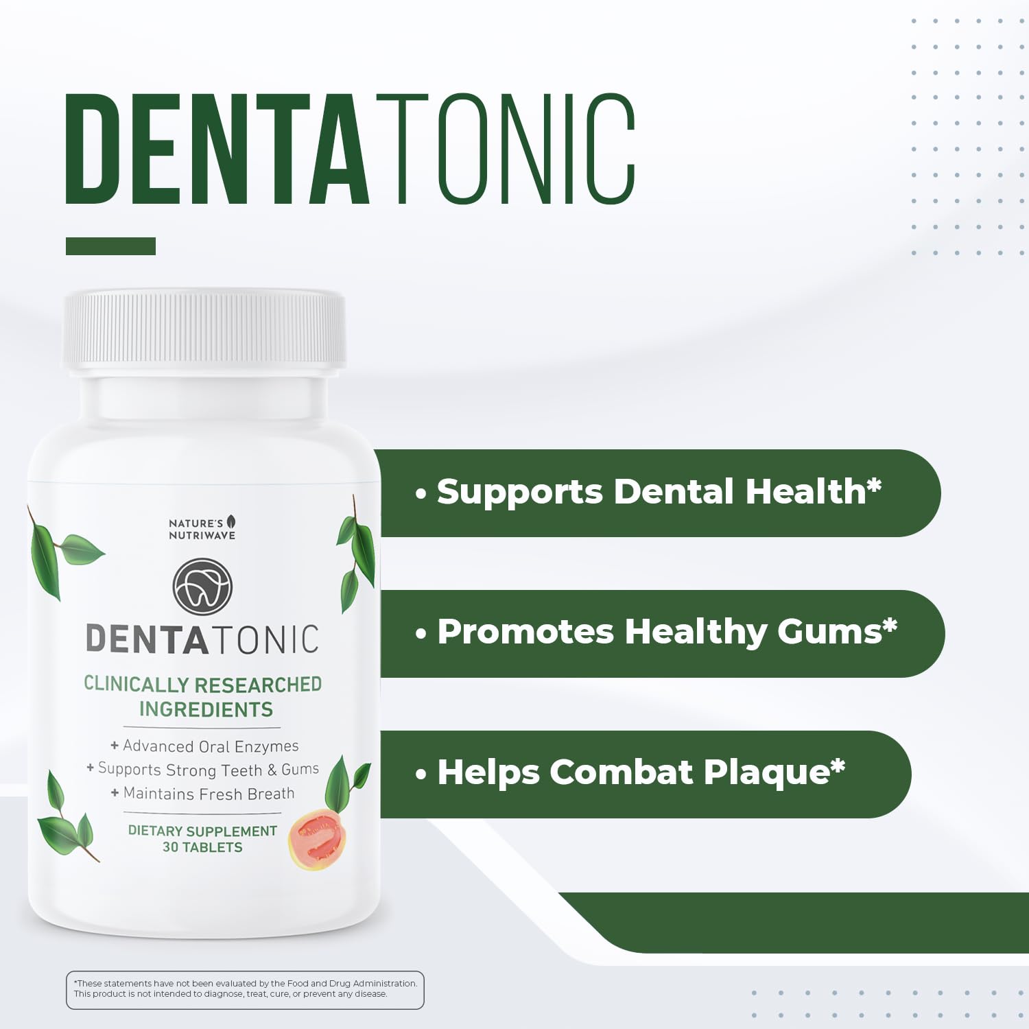 Nature’s NutriWave DentaTonic – Daily Oral Supplement with Guava Fruit, Hydroxyapatite & Enzyme Blend – Made in USA Non-GMO, Stimulant-Free Formula – 30 Tablets, 1 Month Supply Nature’s NutriWaveAu supplements