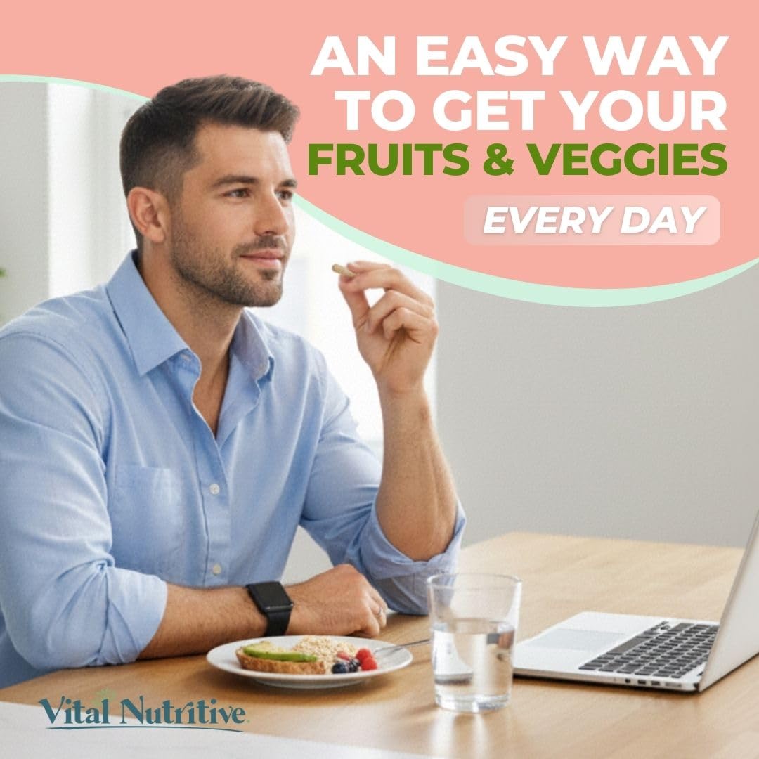 Vital Super Fruits & Veggies - Daily Superfood Capsules for Adults - Fruit & Vegetable Supplements to Boost Immunity & Energy - 2-in-1 Formula for Overall Wellness VITAL NUTRITIVEAu supplements