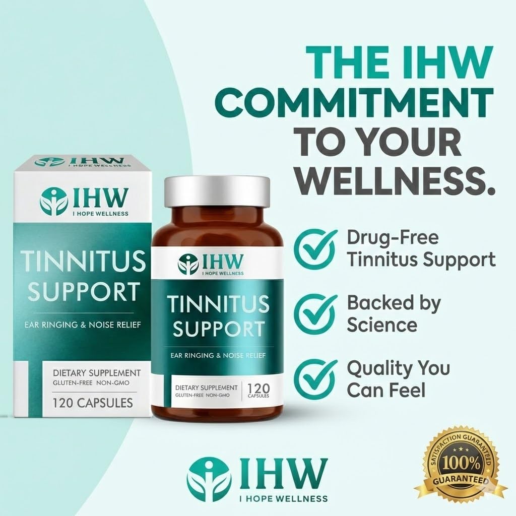 IHW Tinnitus Relief for Ringing Ears, 1200mg Tinnitus Relief Supplement, 120 Capsules, with Vitamin B Complex & C, Reduces Ringing in Ears, Promotes Hearing Wellness & Comfort IHWAu supplements