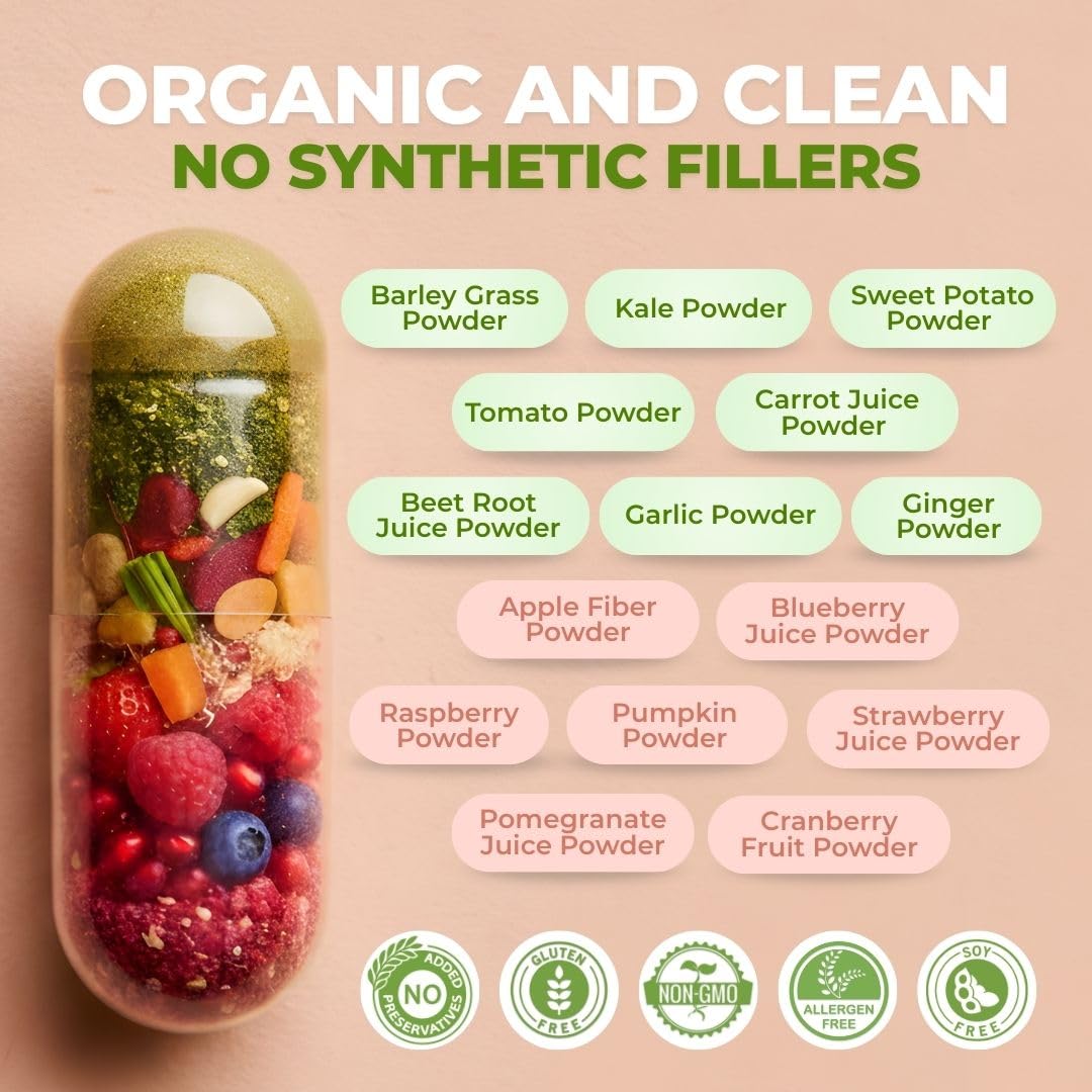 Vital Super Fruits & Veggies - Daily Superfood Capsules for Adults - Fruit & Vegetable Supplements to Boost Immunity & Energy - 2-in-1 Formula for Overall Wellness VITAL NUTRITIVEAu supplements