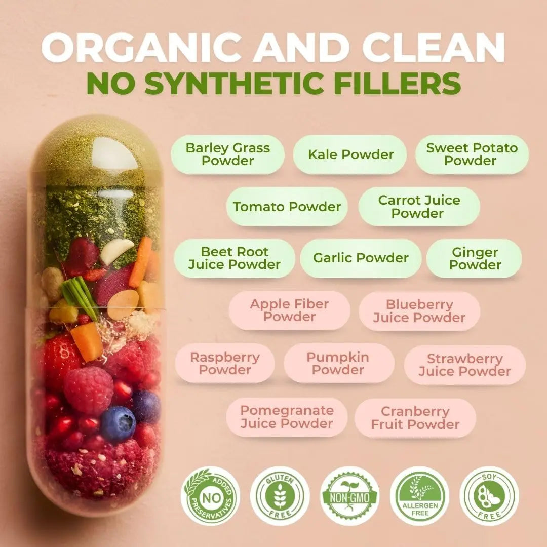 Vital Super Fruits & Veggies - Daily Superfood Capsules for Adults - Fruit & Vegetable Supplements to Boost Immunity & Energy - 2-in-1 Formula for Overall Wellness VITAL NUTRITIVEnz supplements
