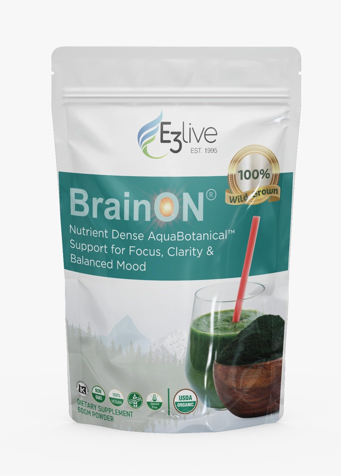 BrainON - Premium Brain Nutrition Blend for Cognitive Support - 60 Gram E3LIVEAu supplements
