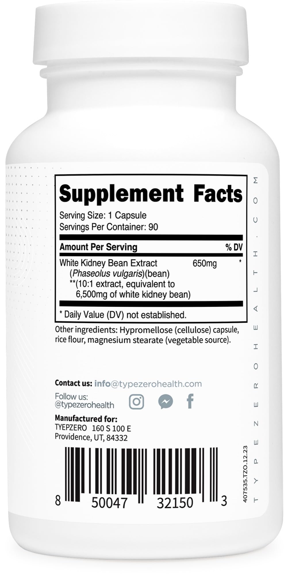 Type Zero Clean White Kidney Bean Capsules (6,500 MG Equivalent Per Serving, 90 Count) - Non-GMO, Gluten Free Type ZeroUS supplements