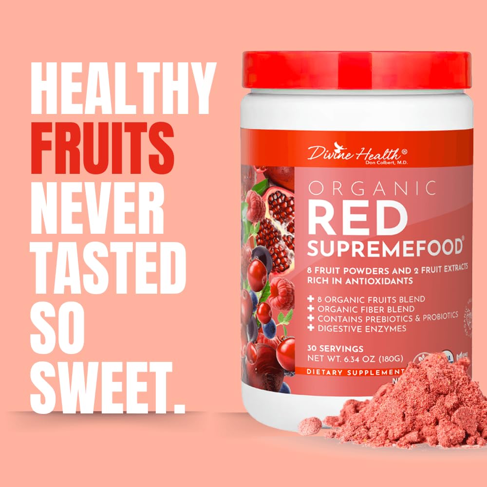 Dr. Colbert, MD Organic Red Supremefood | Berry Flavored Blend | by Divine Health | 10 Organic Fruits | Probiotics | Enzymes | Herbs | Fiber | Antioxidants | Non-GMO | 30 Day Supply | 180g Divine HealthAu supplements