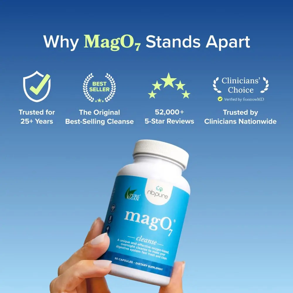 nbpure MagO7 - Natural Colon Cleanse & Detox Powder - Occasional Constipation Relief, Stool Softener, & Bloating Support for Men & Women - Ozonated Magnesium Oxide, 150 Gram nbpurenz supplements