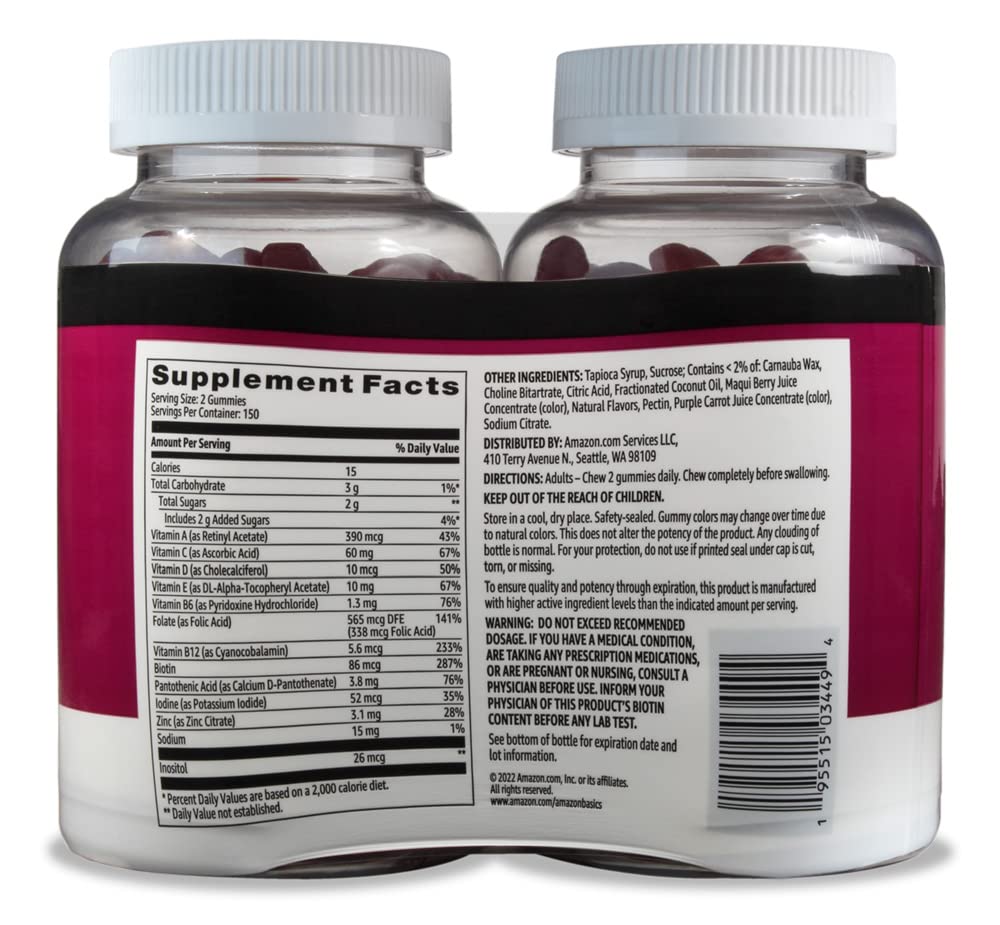 Amazon Basics Adult Multivitamin, 300 Gummies, 150-Day Supply, 150 Ct Amazon BasicsUS supplements