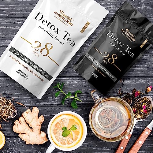 EVERLONG Detox Tea 28 Day Morning Boost Tea and Night Cleanse Tea, Burn Fat and Boost EVERLONGUS supplements