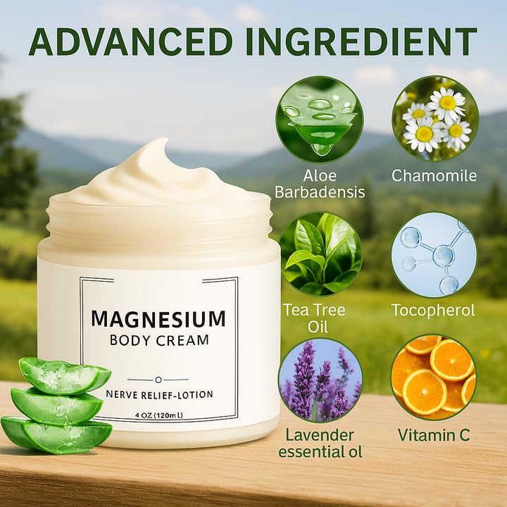 Neuropathy Cream | Nerve Relief Lotion for Feet, Legs & Hands | Magnesium Chloride with Aloe Vera Extract | Non-Greasy Formula for Day & Night Use | Thoughtful Gift for Mama, Dad, Men & Women (1) DFTLUUEAu supplements