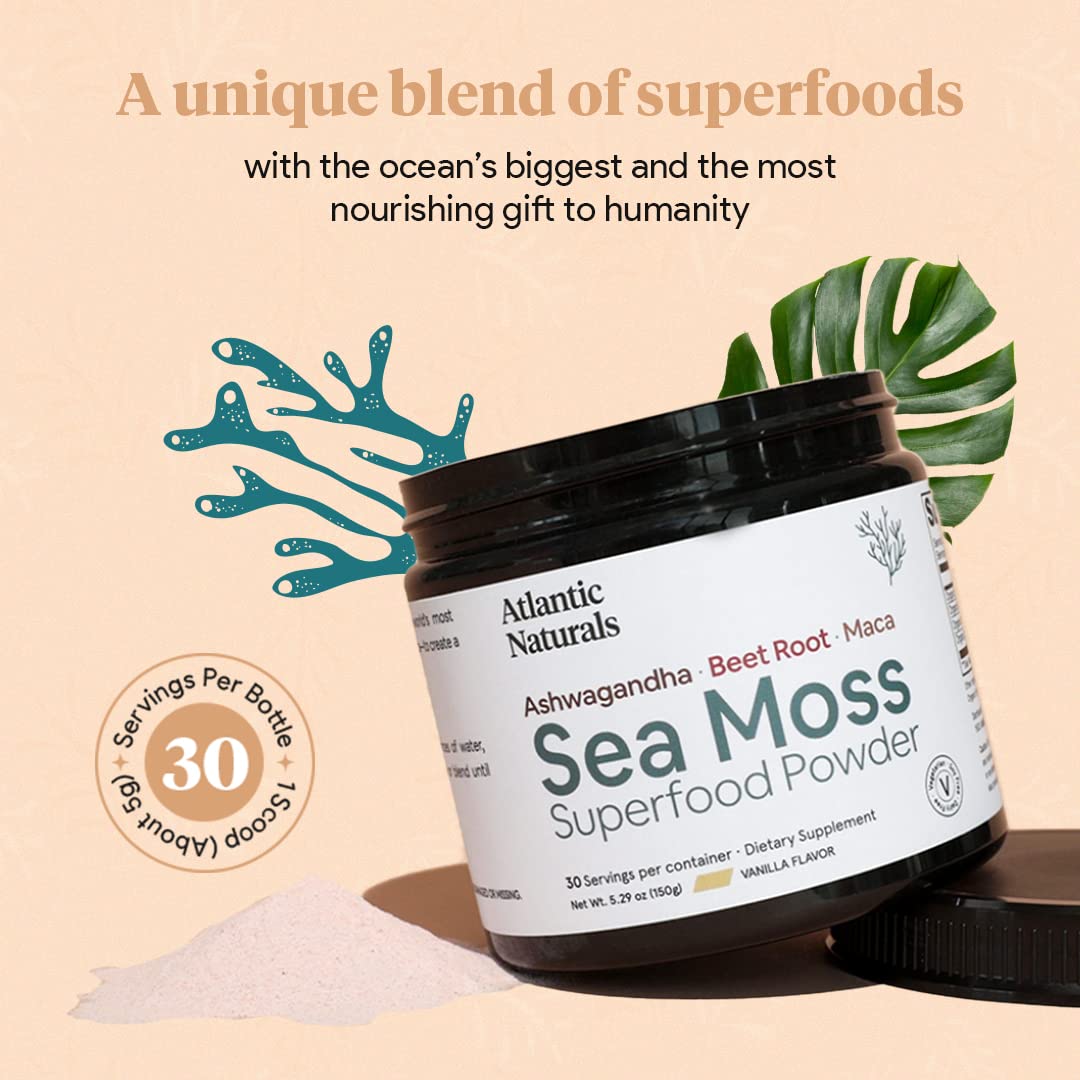 Organic Sea Moss Superfood Powder with Ashwagandha, Beet Root, and Maca Atlantic NaturalsUS supplements