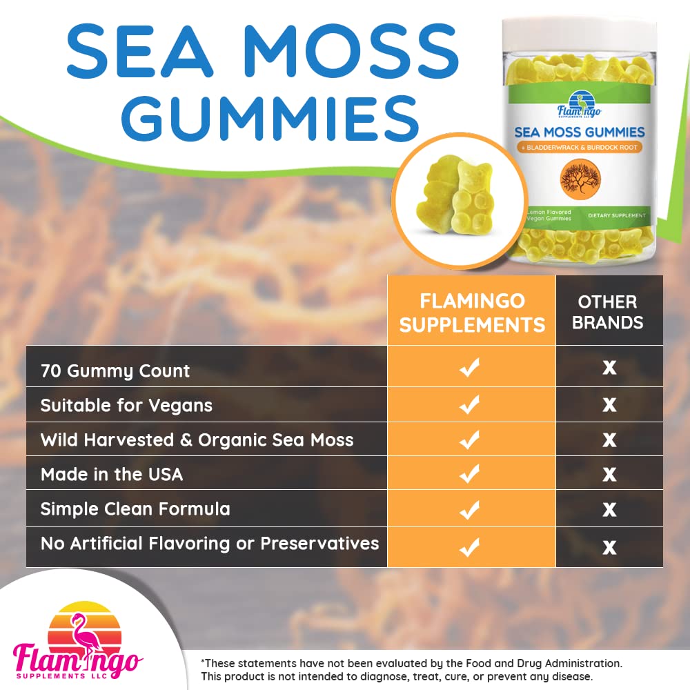 Sea Moss Gummies Plus Organic Bladderwrack and Burdock Root. Tasty Alternative to Sea Flamingo SupplementsAu supplements