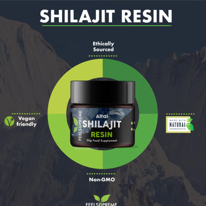 Natural Black Altai Shilajit Resin Large (50g) Pot | 100% Pure Additive Free | 80 Trace Feel SupremeUS supplements