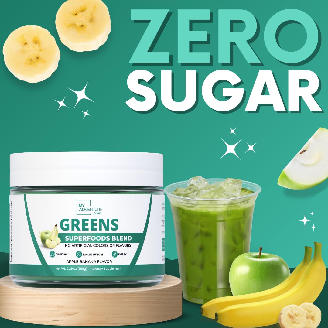Green Superfood Powder for Digestion & Gut Health - Keto Friendly Superfood Greens Blend Powder for Immune Support - Powdered Greens Supplement for Immune Boost - Apple Banana Flavor My Adventure to FitAu supplements