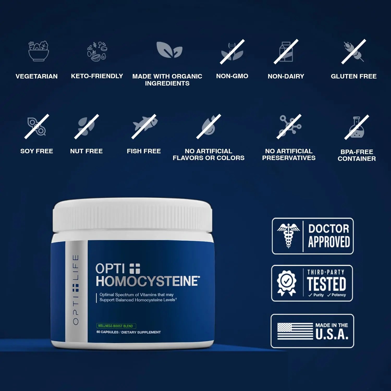 Opti + Homocysteine Capsules | Daily Brain and Heart Health Supplements* | Brain Supplement with Methylcobalamin & Methylfolate | 60 capsules/30 Servings Opti + LifeAu supplements
