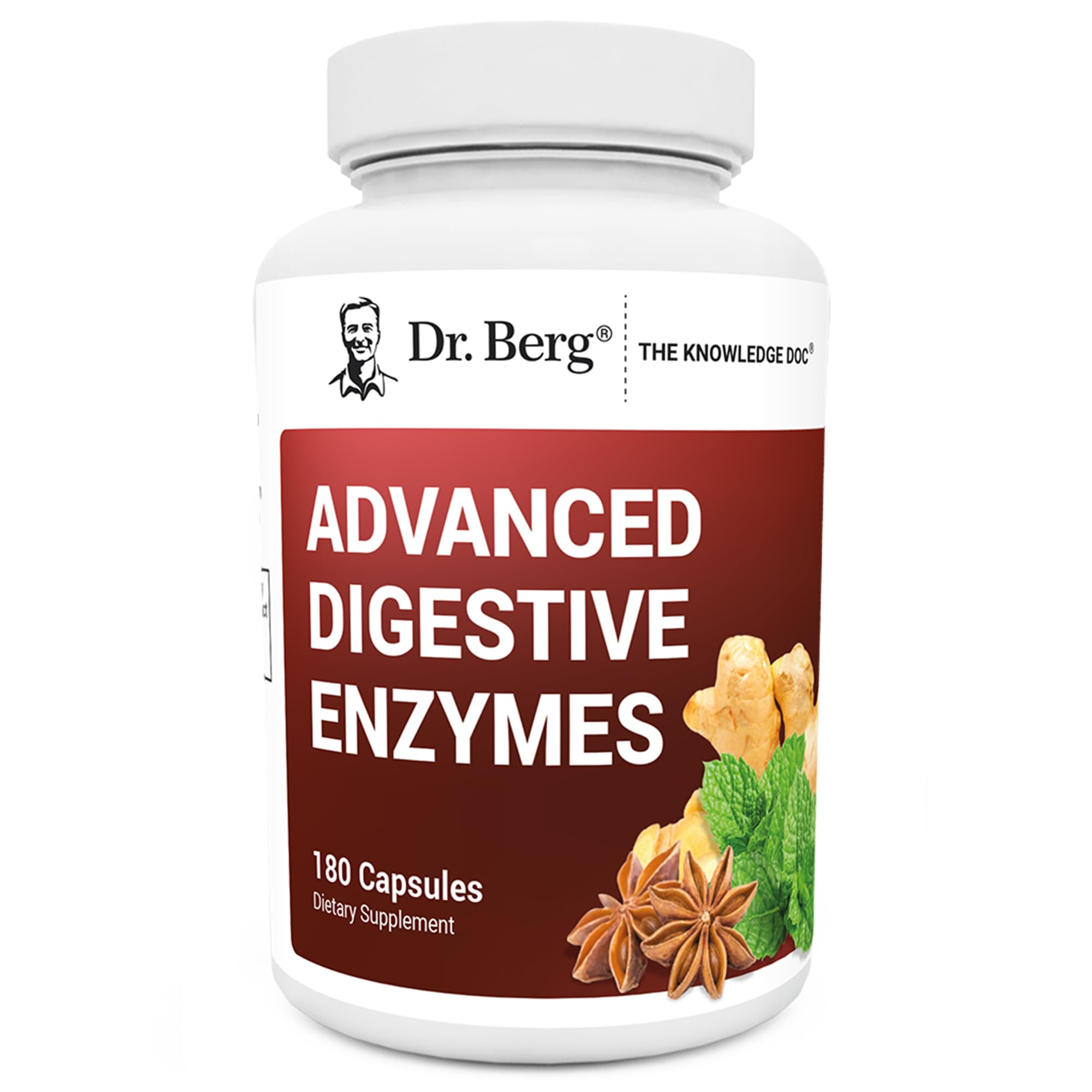 Dr. Berg Advanced Digestive Enzymes with Apple Cider Vinegar - Includes Digestive Health Ingredients Like Betaine Hydrochloride (HCI), Ginger Root & Peppermint Leaf - 180 Capsules Dr. Berg NutritionalsAu supplements