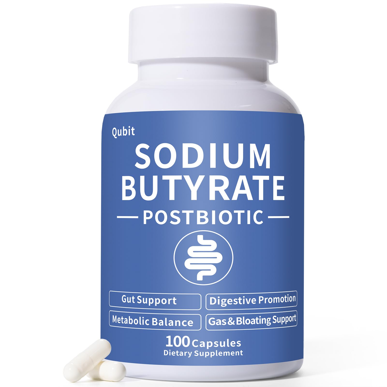 Sodium Butyrate Supplement – Postbiotic for Gut Health, Supports Digestion, IBS, Leaky Gut & Stomach Comfort – Low Odor, Easy to Swallow, No Side Effects – 100 Vegan Capsules QUBITAu supplements