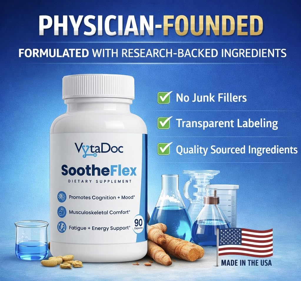 VytaDoc SootheFlex Joint, Energy & Mood Support for Women | Turmeric 900mg, Ferrochel® Iron, Magnesium Malate, Vitamin D3, Ginger, Selenium | 90 Capsules | Gentle Iron — Easy on Digestion VytaDocAu supplements