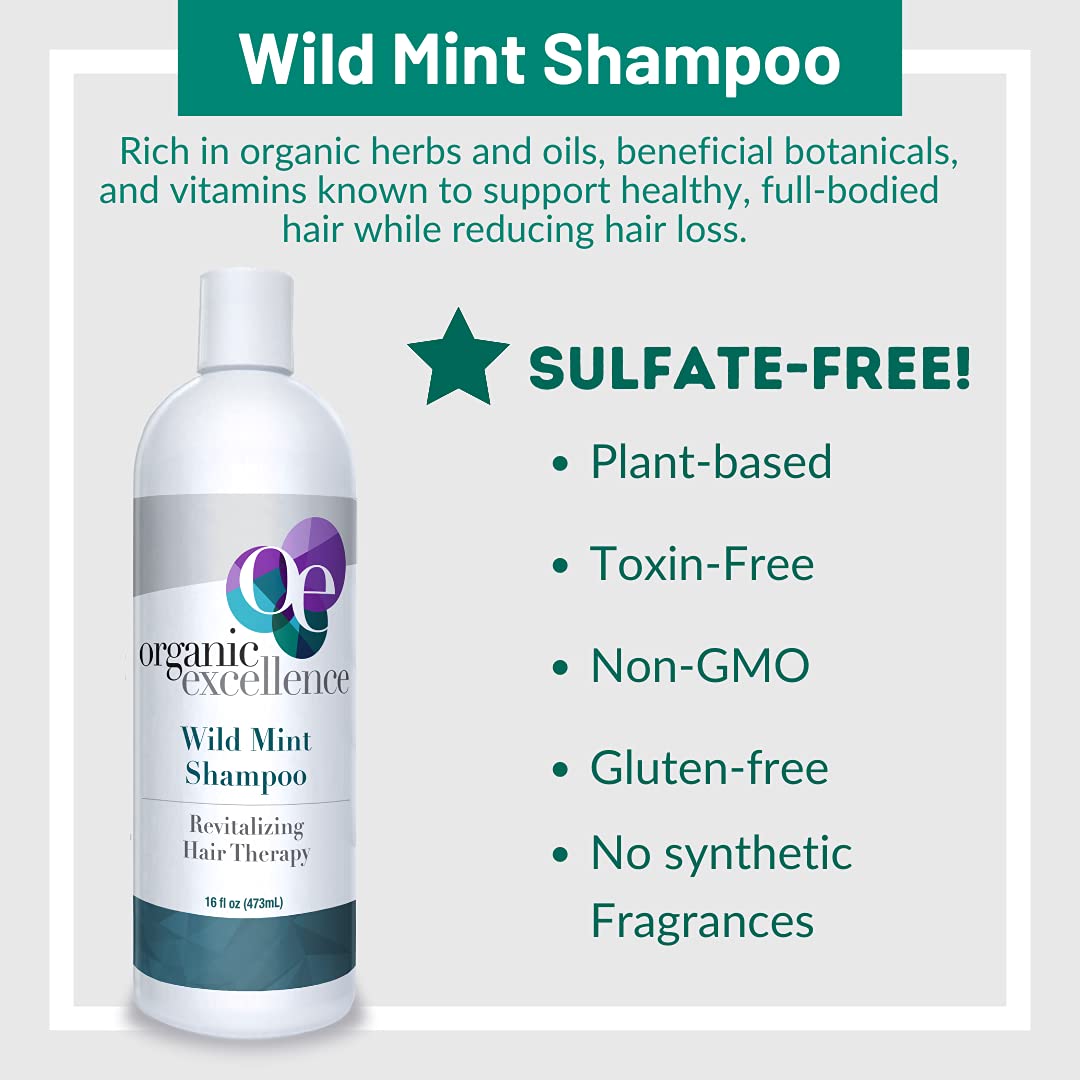 Organic Excellence Natural Organic Shampoo, Wild Mint & Rosemary, Chemical Free, Plant-Based, Toxin-Free, Cruelty-Free, Certified Herbs & Oils For Healthy Full-Bodied Hair 16 fl. oz Organic ExcellenceAu supplements