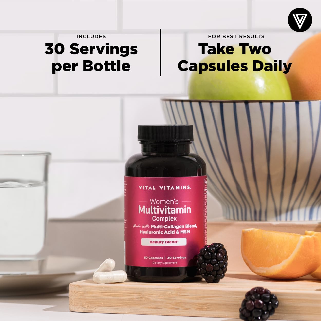 Vital Vitamins Women's Multivitamin Complex - Made with Multi-Collagen Blend, Hyaluronic Acid, & MSM - Beauty Multivitamins - with Vitamin A, C, E, B6, B12, D3-60 Capsules Vital VitaminsAu supplements