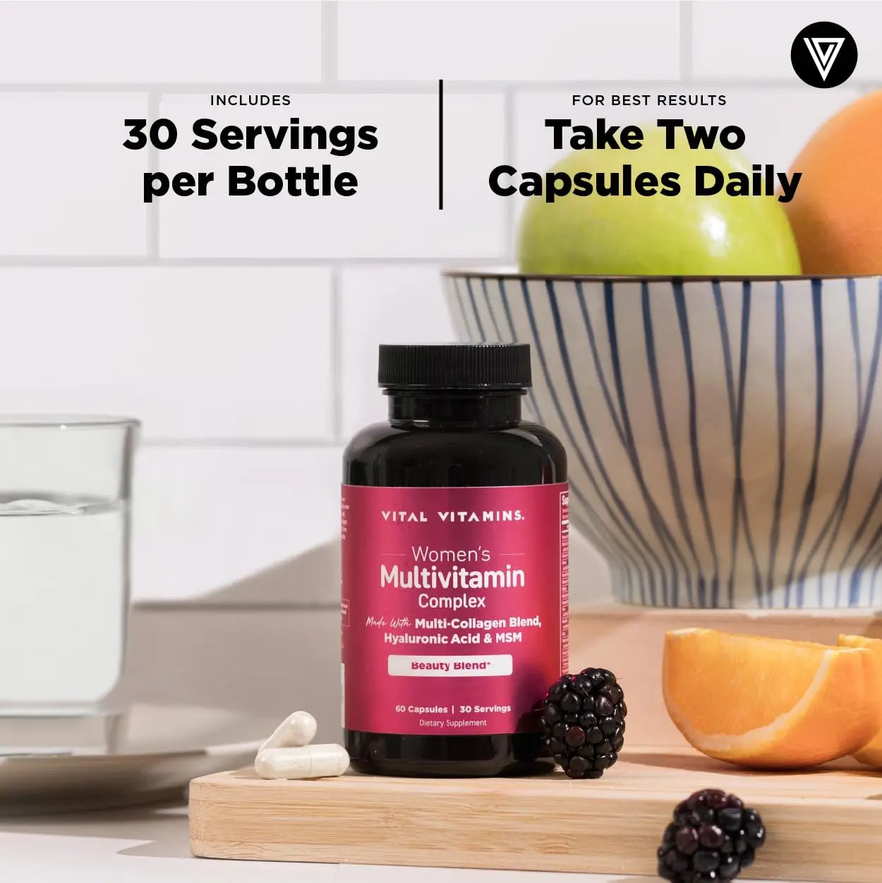 Vital Vitamins Women's Multivitamin Complex - Made with Multi-Collagen Blend, Hyaluronic Acid, & MSM - Beauty Multivitamins - with Vitamin A, C, E, B6, B12, D3-60 Capsules Vital VitaminsAu supplements