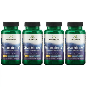 Swanson Maximum Strength Graminex Flower Pollen Extract - Supports Prostate Health, Urinary Tract Function, and Kidney Health - Mens Health Supplement - (60 Capsules, 500mg Each) (4 Pack) SwansonAu supplements