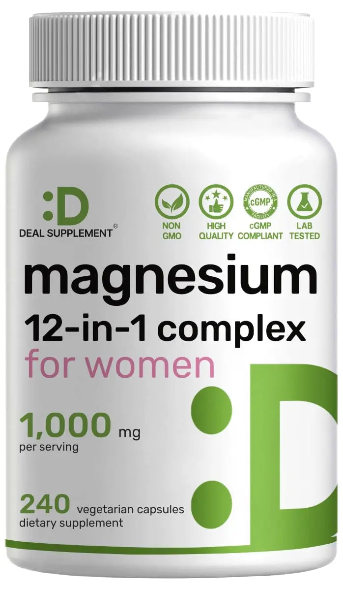 12‑in‑1 Magnesium Complex for Women 1,000 mg, 240 Vegetarian Capsules | Magnesium Glycinate, Citrate, Malate, Taurate, Orotate, Oxide & More | Chelated & Purified for Better Absorption DEAL SUPPLEMENTAu supplements