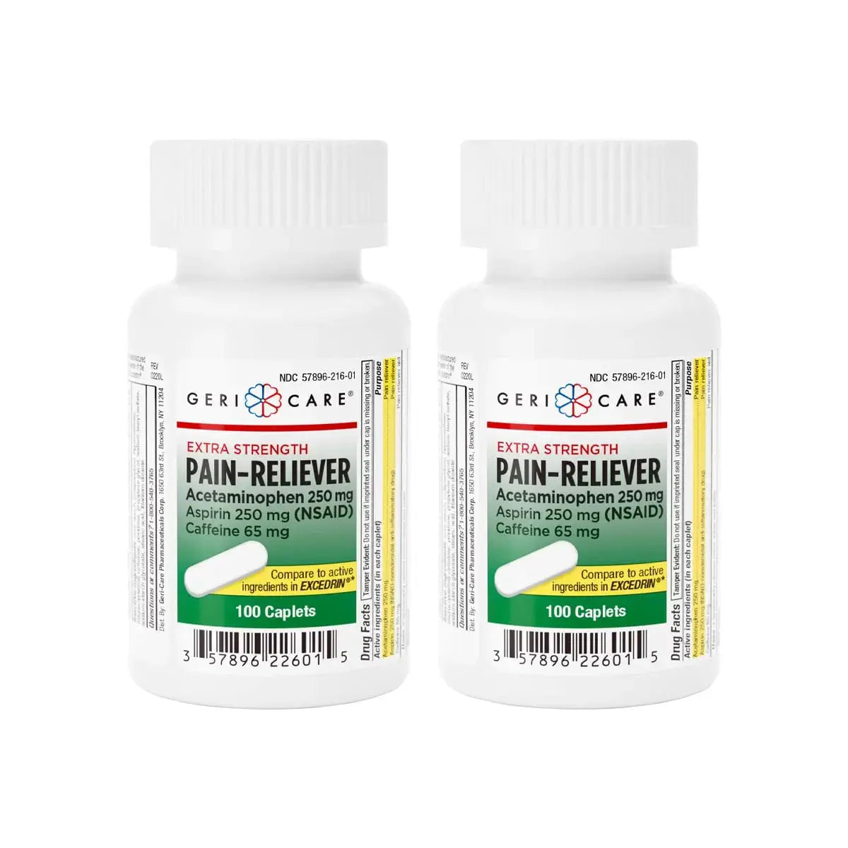 GeriCare Pain Reliever Extra Strength Caplets – 100 Count – Acetaminophen 250mg, Aspirin 250mg (NSAID), Caffeine 65mg – Powerful Triple-Action Formula for Headaches, Migraines & Minor Aches (2 Pack) GeriCareAu supplements