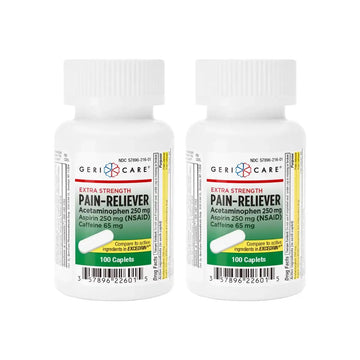 GeriCare Pain Reliever Extra Strength Caplets – 100 Count – Acetaminophen 250mg, Aspirin 250mg (NSAID), Caffeine 65mg – Powerful Triple-Action Formula for Headaches, Migraines & Minor Aches (2 Pack) GeriCareAu supplements