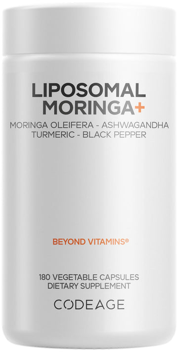 Codeage Liposomal Moringa+ Supplement, 400mg Moringa 50:1 Extract - Turmeric, Ashwagandha, Black Pepper, 3-Month Supply, Vegan Moringa Powder - 180 Capsules CodeageAu supplements