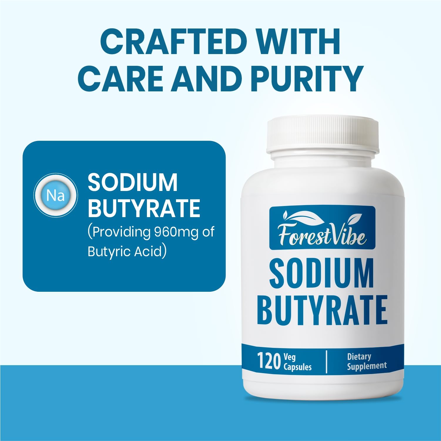 ForestVibe Sodium Butyrate Supplement 1200mg, Yielding 960mg Butyric Acid, 120 Vegan Capsules, 2 Month Supply, Non-GMO & Gluten Free Postbiotic Supplement ForestVibeAu supplements