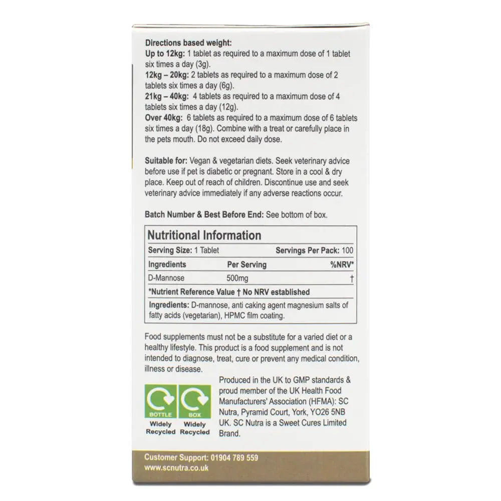 D-Mannose Pet Tablets for Cats & Dogs by SC Nutra sc nutraAu supplements