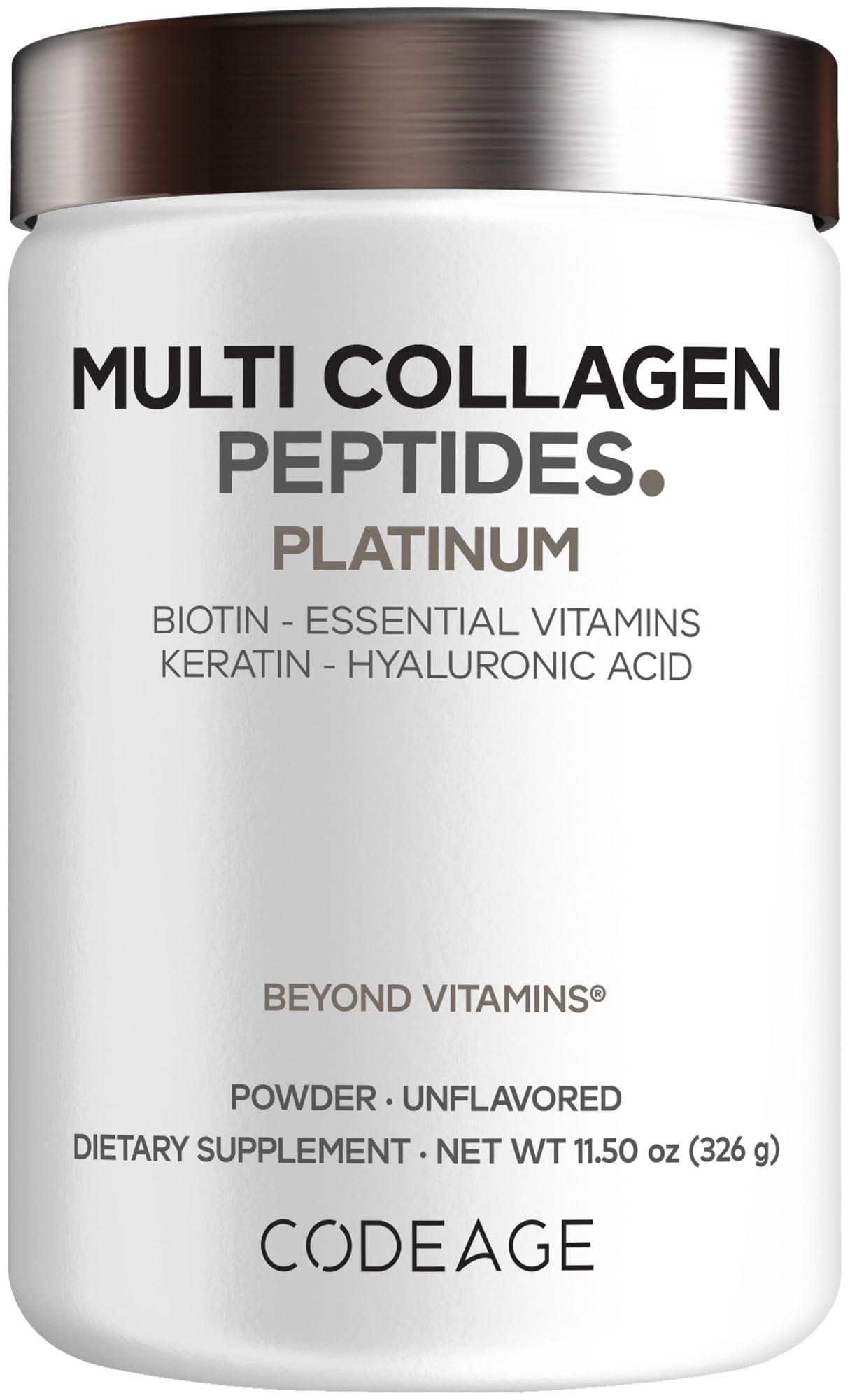 Codeage Multi Collagen for Women & Men Biotin 10000mcg Keratin, Protein Powder Vitamin C B6 D3, Hyaluronic Acid, Niacin - Hydrolyzed Collagen Coffee Creamer 5 Types - Unflavored - Non-GMO - 11.5oz CodeageAu supplements