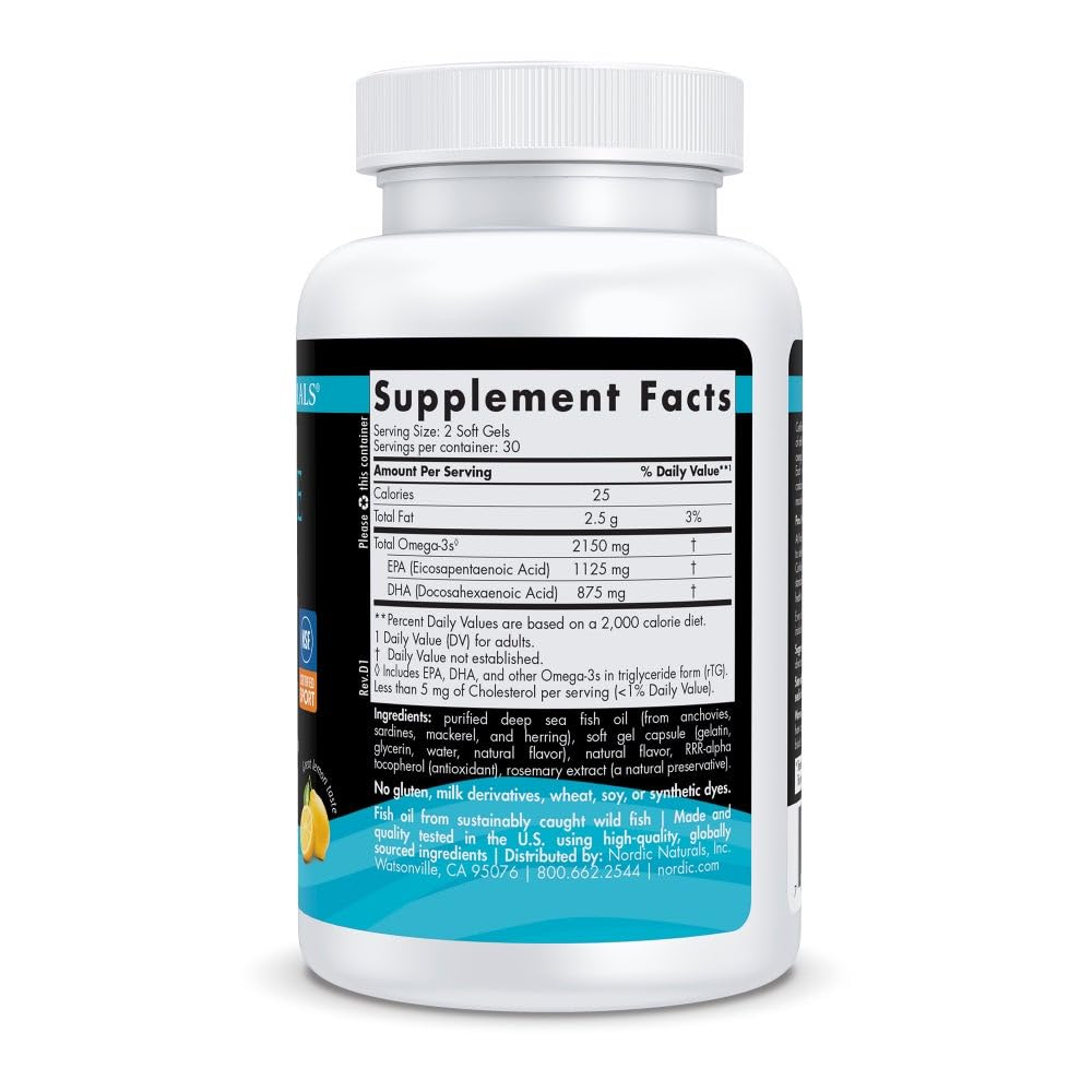 Nordic Naturals Ultimate Omega Sport 2X, Lemon Flavor - 60 Soft Gels - 2150 mg Omega-3 - NSF Certified Fish Oil with EPA & DHA - Heart & Muscle Health, Recovery - Non-GMO - 30 Servings Nordic NaturalsAu supplements