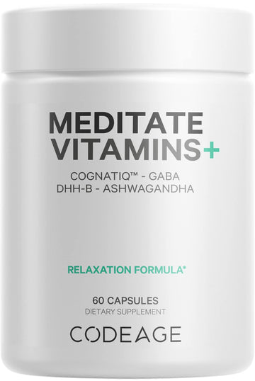 Codeage Meditate Vitamins+ Supplement - CognatiQ, DHH-B, GABA, Ashwagandha, Organic Mushrooms, Blueberries - BDNF Brain Pills and Neuroprotein - Vegan, Non-GMO, Gluten-Free - 60 Capsules CodeageAu supplements