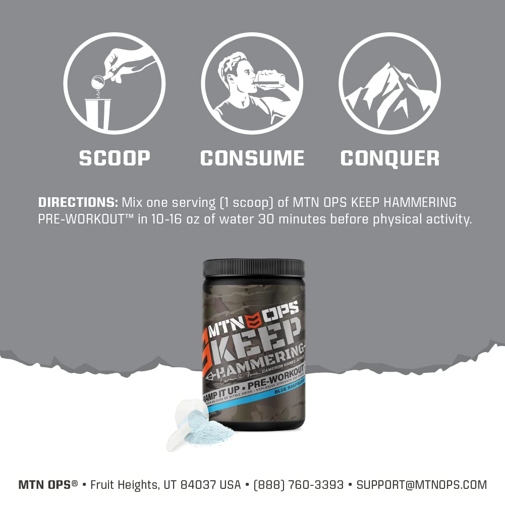 MTN OPS Pre-Workout Powder Energy Drink Keep Hammering Series by Cameron Hanes MTN OPSUS supplements