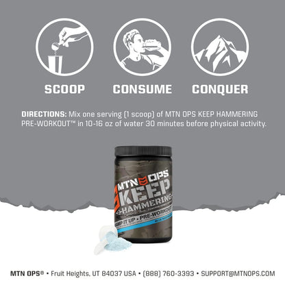 MTN OPS Pre-Workout Powder Energy Drink Keep Hammering Series by Cameron Hanes MTN OPSUS supplements