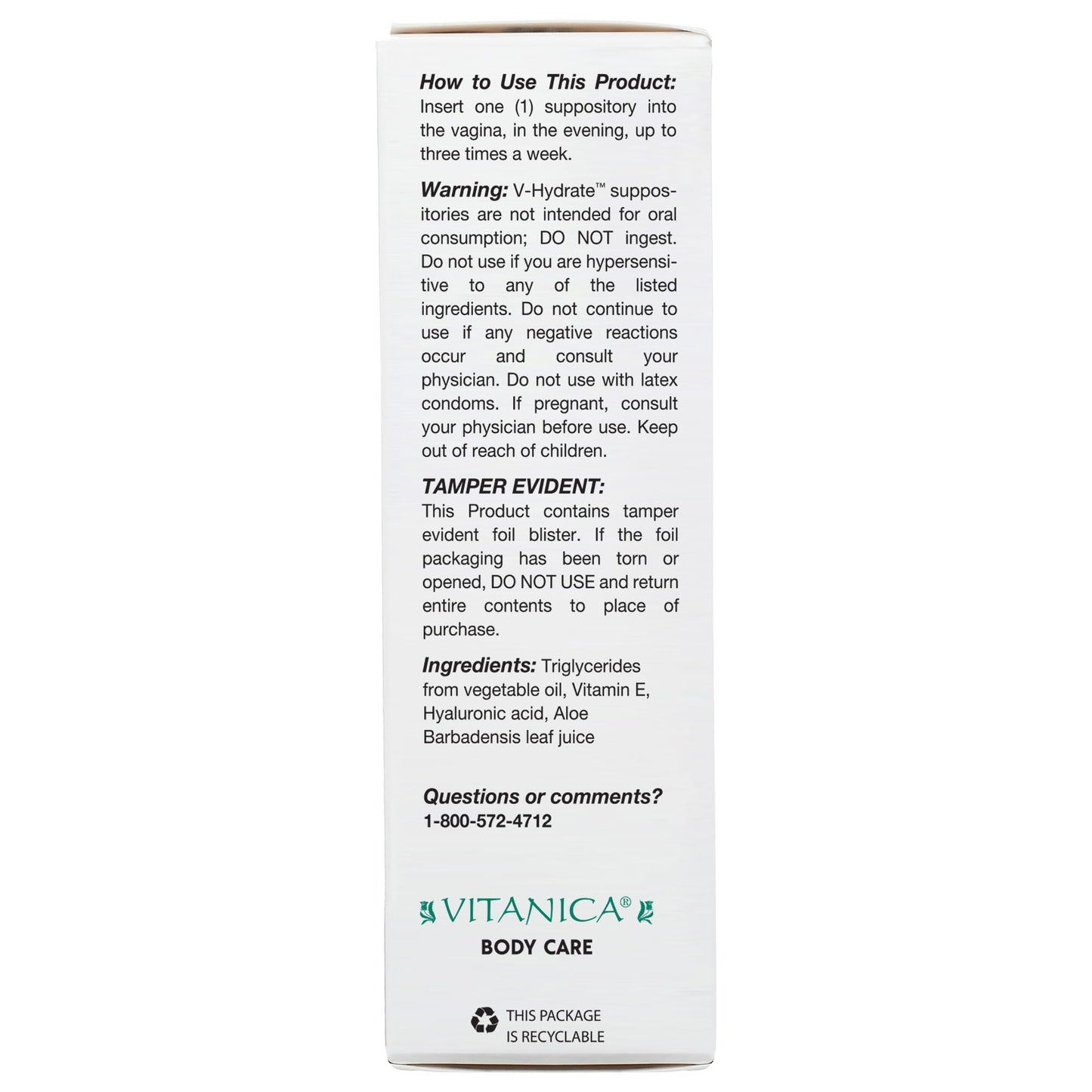 Vitanica V-Hydrate, Hyaluronic Acid Vaginal Suppositories for Comfort and Vaginal Hydration with Aloe Vera and Vitamin E, Hormone-Free & Drug-Free, Vegan, 2 Month Supply, 24 Count VitanicaUS supplements