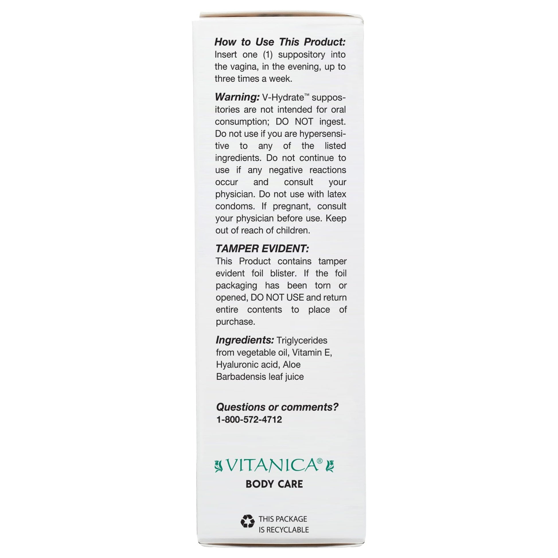 Vitanica V-Hydrate, Hyaluronic Acid Vaginal Suppositories for Comfort and Vaginal Hydration with Aloe Vera and Vitamin E, Hormone-Free & Drug-Free, Vegan, 2 Month Supply, 24 Count VitanicaUS supplements